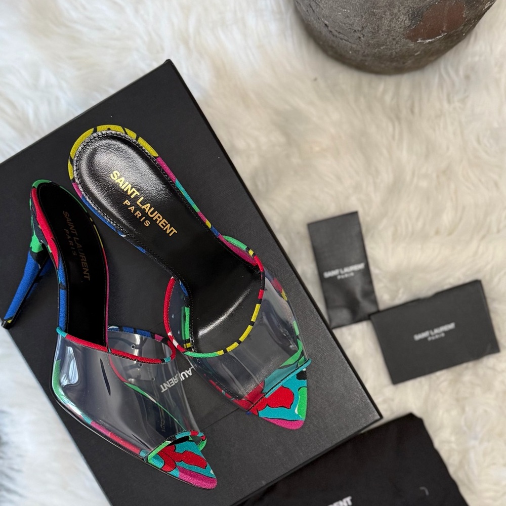 SAINT LAURENT LOLITA 95 FLORAL PRINT HEELS